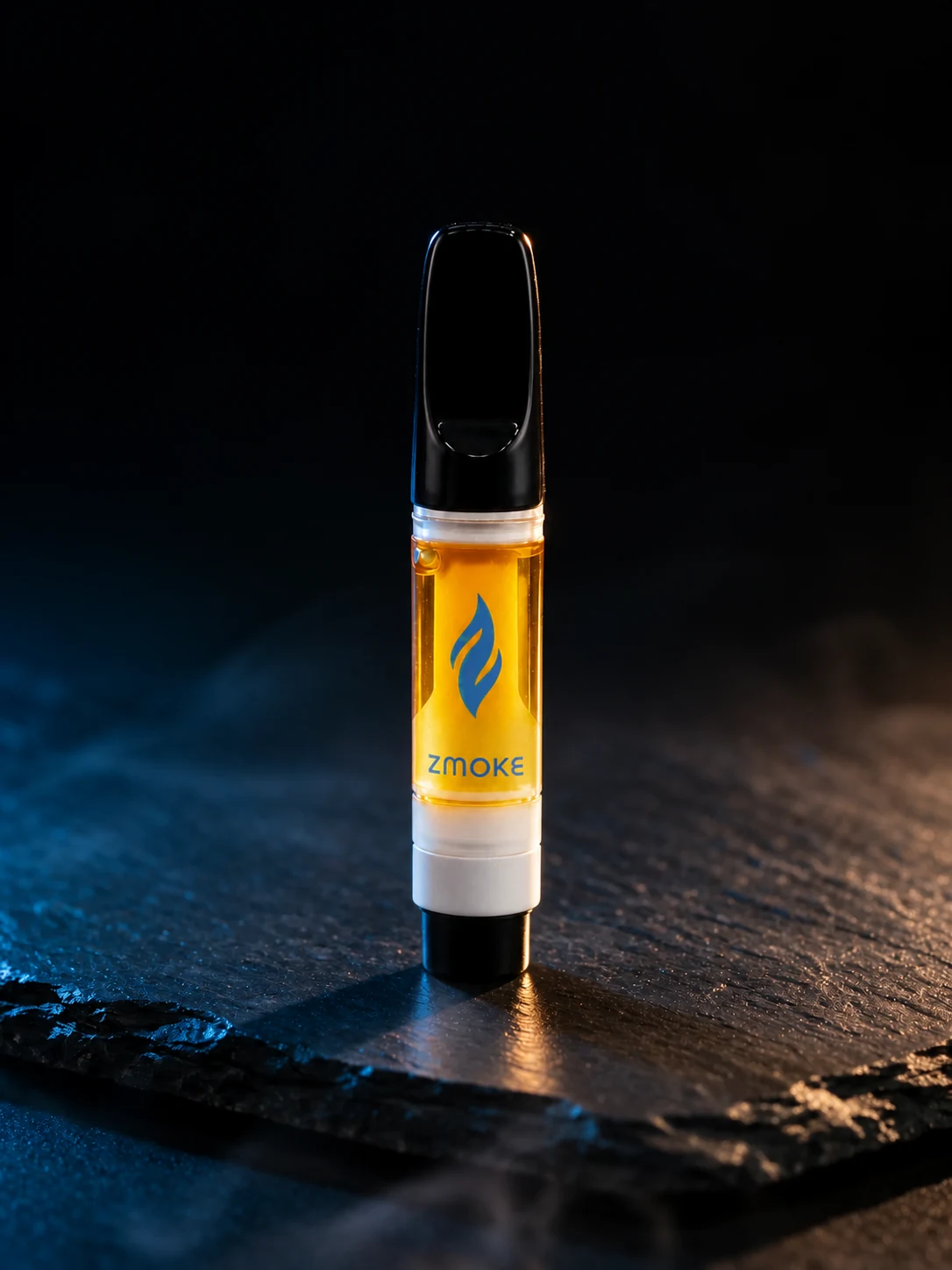 Blue Sativa ZMOKE 510 cartridge staged on dark slate
