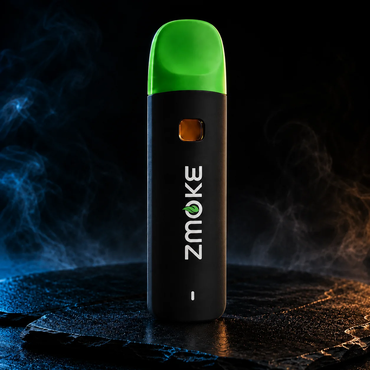 Green Hybrid ZMOKE disposable device staged on dark slate
