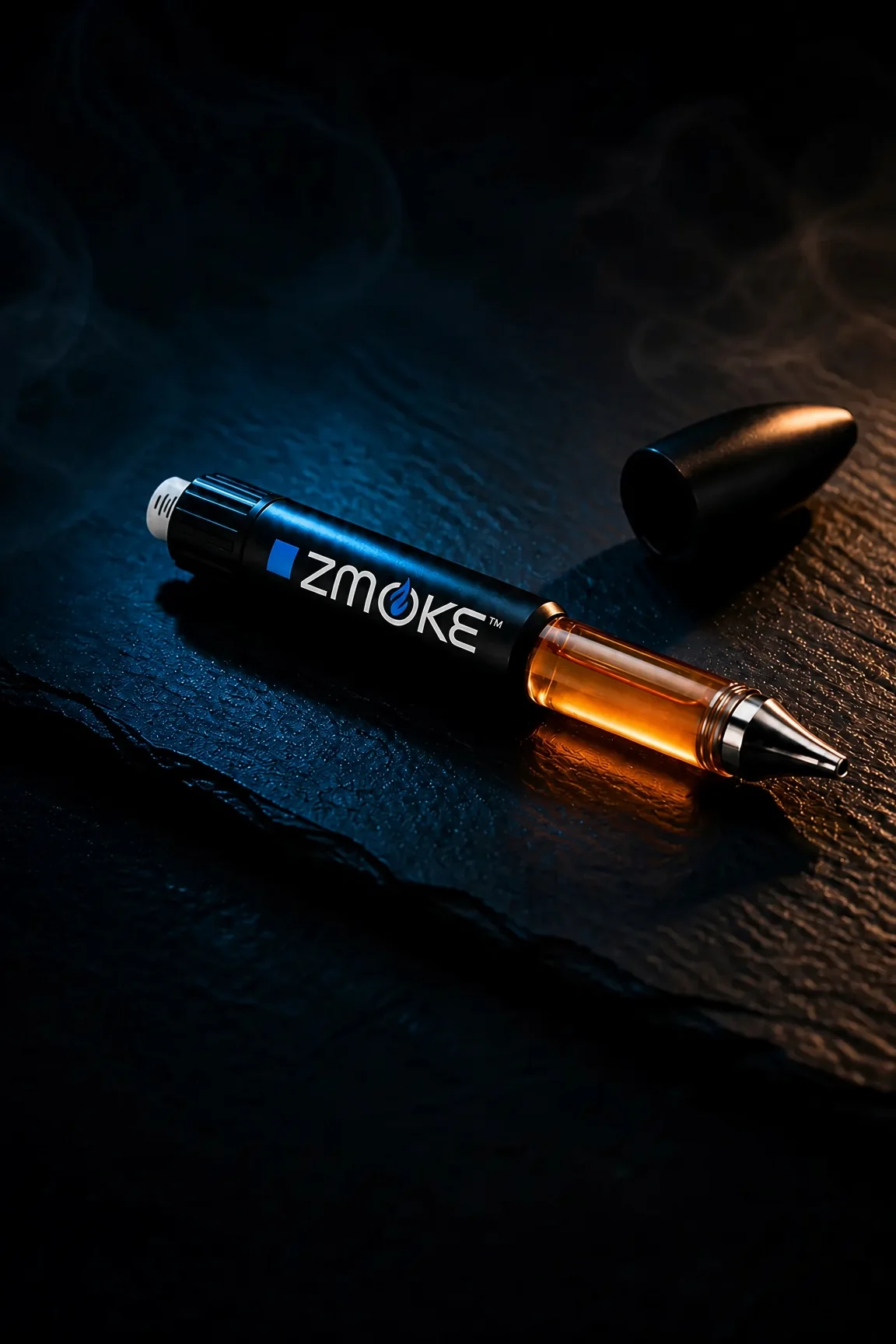 Blue Sativa ZMOKE Liquid Dabz applicator staged on dark slate