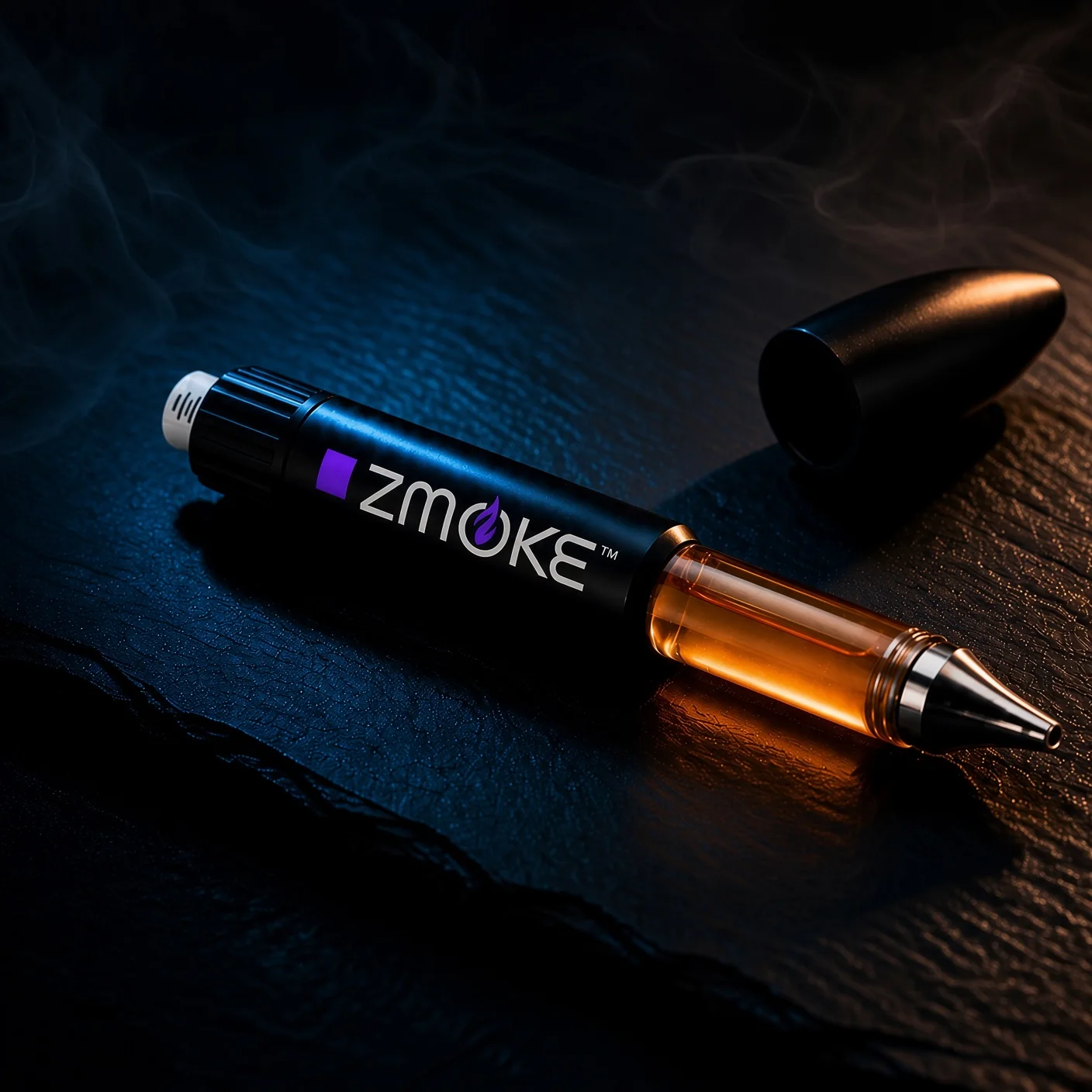 Purple Indica ZMOKE Liquid Dabz applicator staged on dark slate