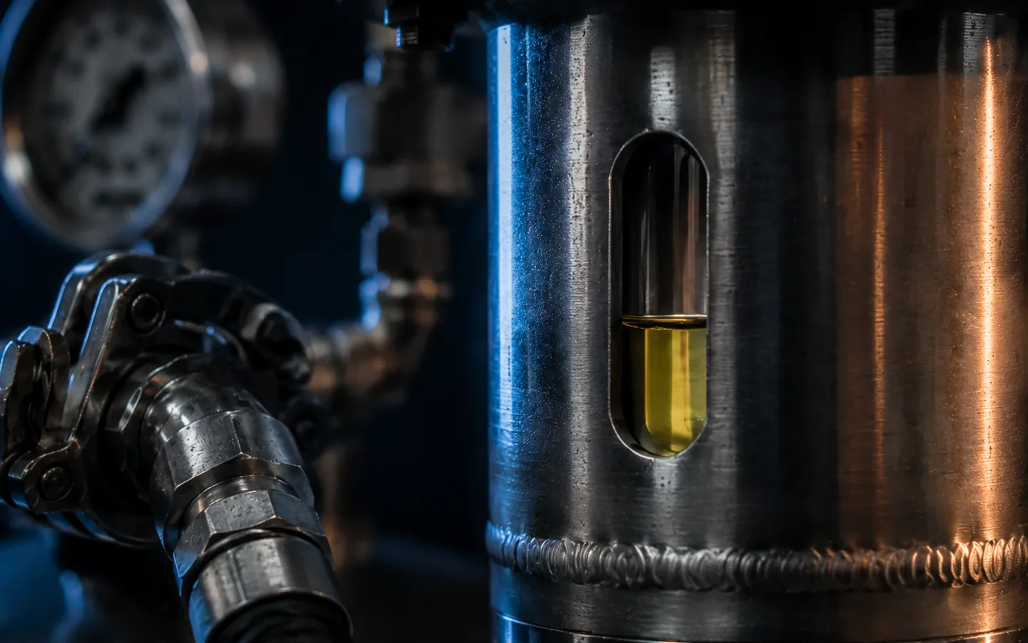 Illustration of amber resin visible through an extraction vessel sight window